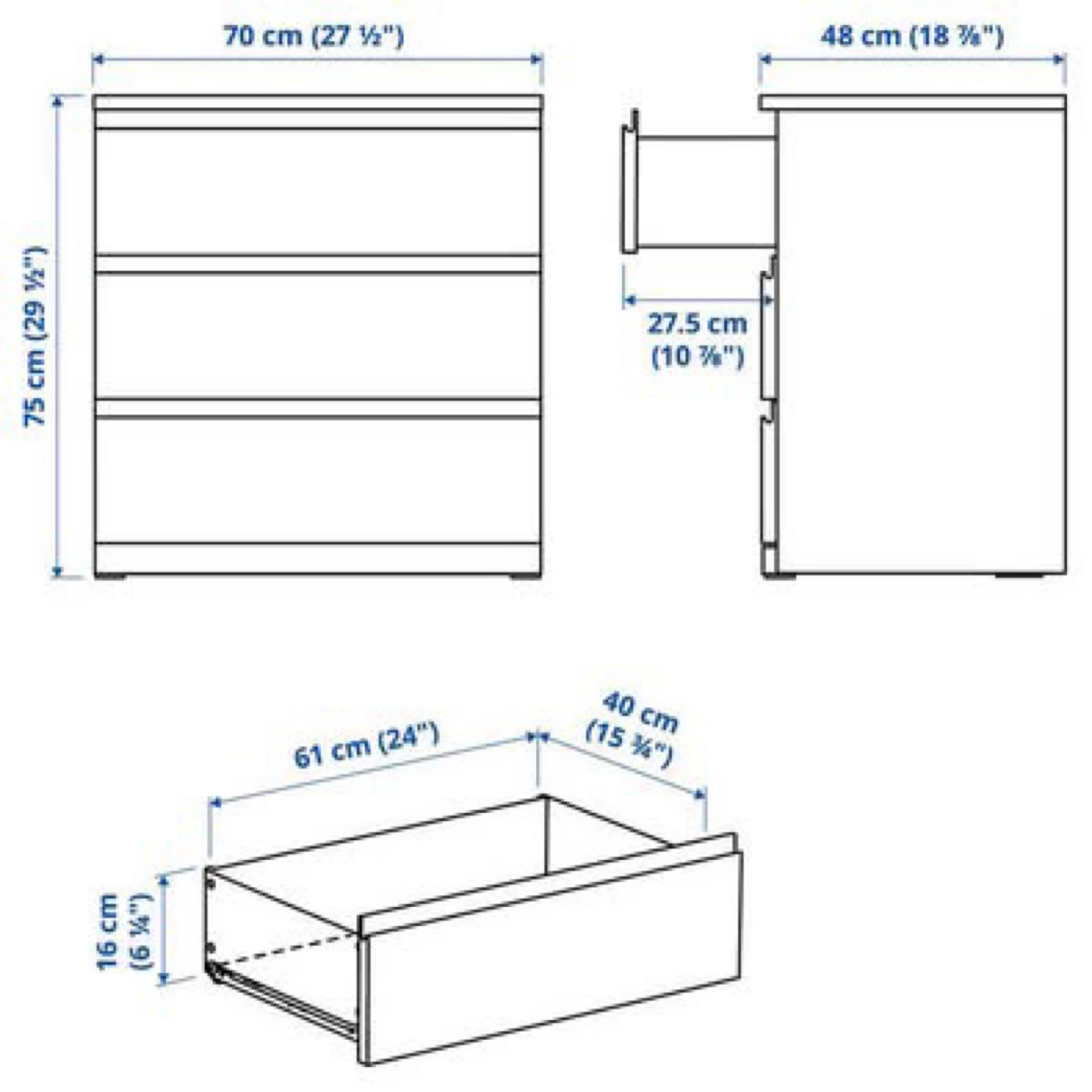IKEA Malm White 3-Drawer Dresser - photo 3