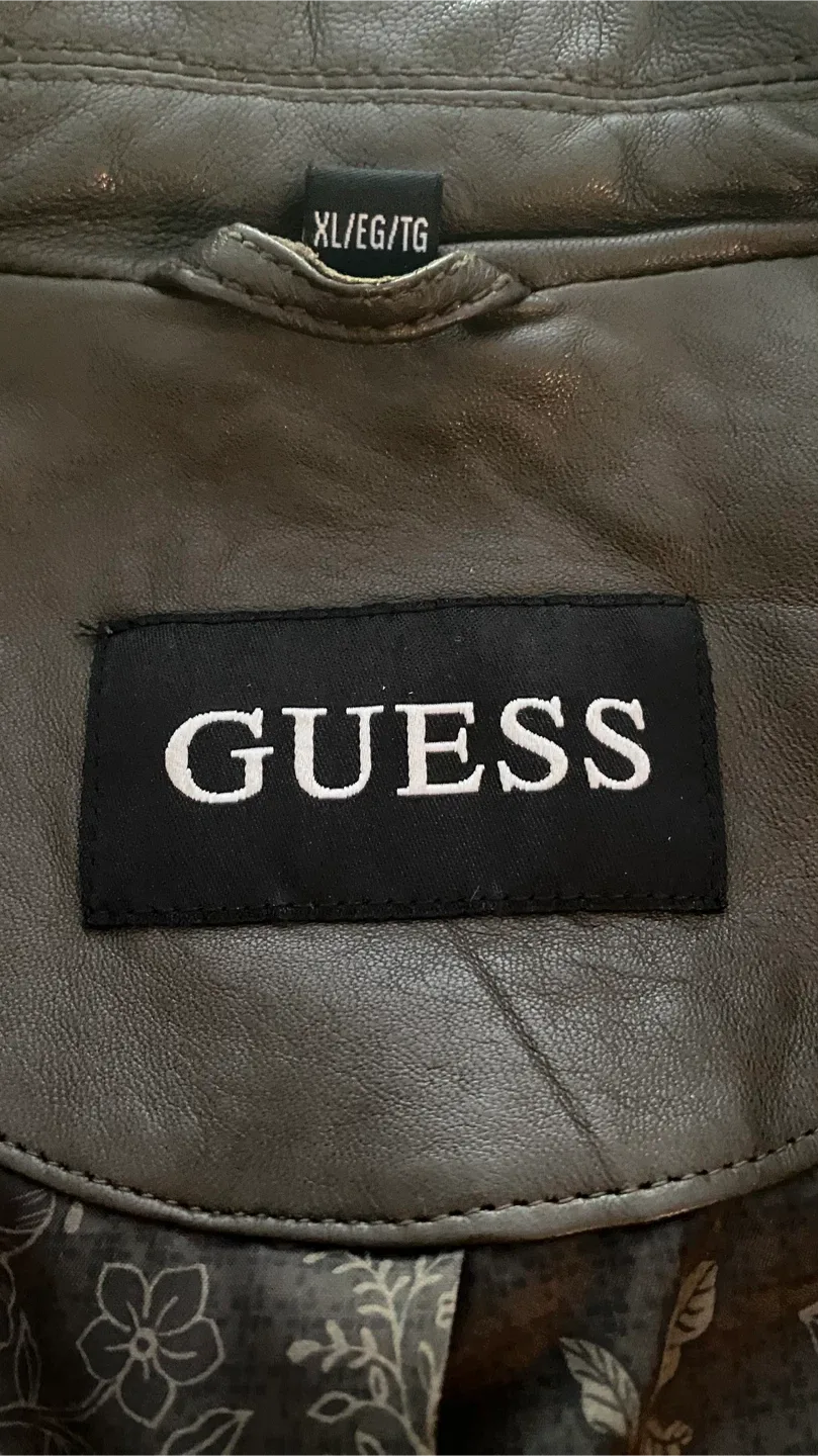Guess Olive Green Leather Jacket - Size XL image indicator(5)