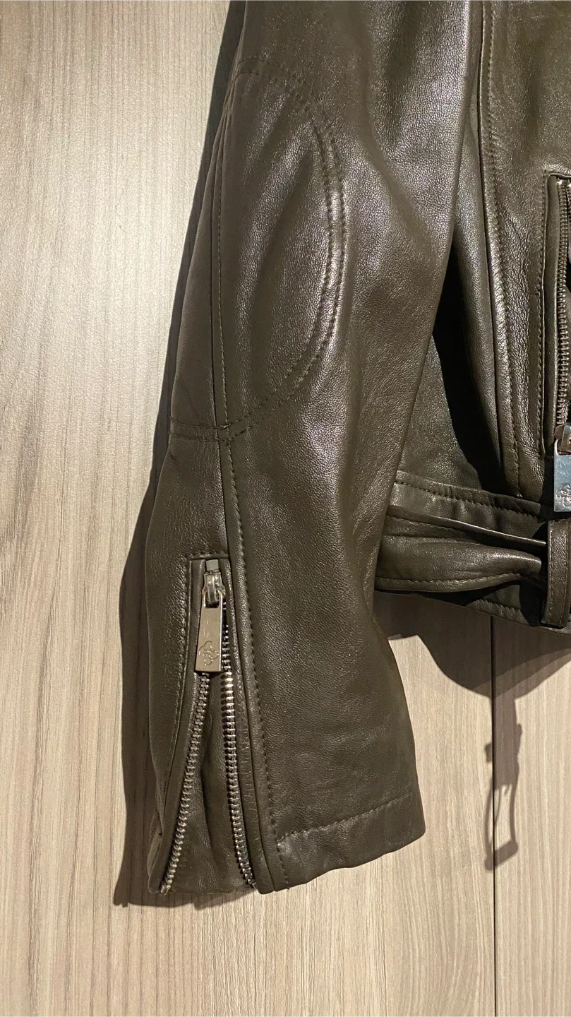 Guess Olive Green Leather Jacket - Size XL image indicator(4)