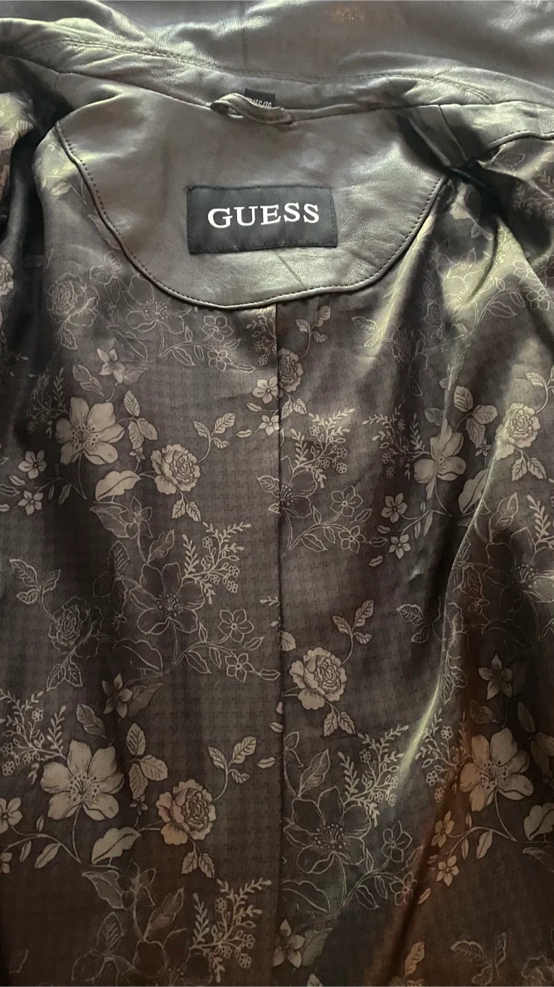 Guess Olive Green Leather Jacket - Size XL image indicator(6)