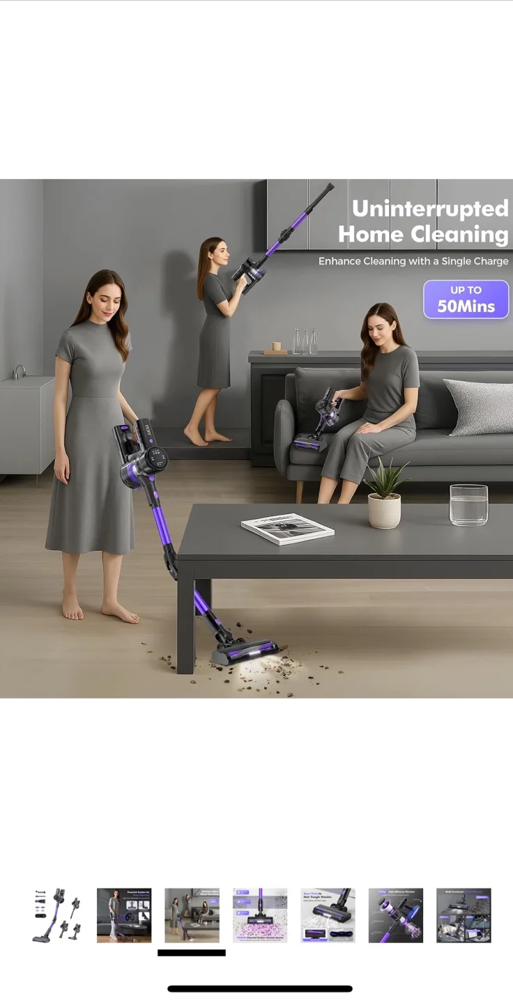 YKYI Cordless Stick Vacuum - Purple image indicator(4)