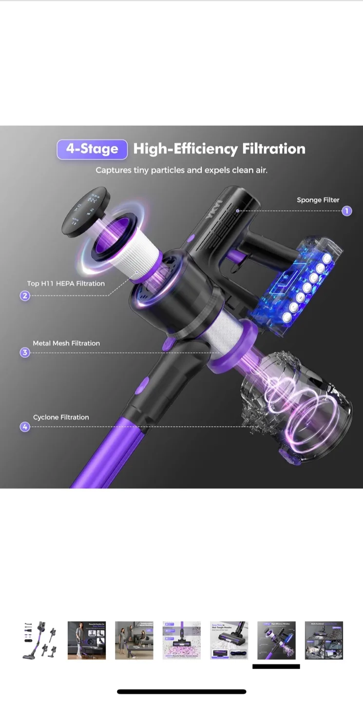 YKYI Cordless Stick Vacuum - Purple image indicator(7)