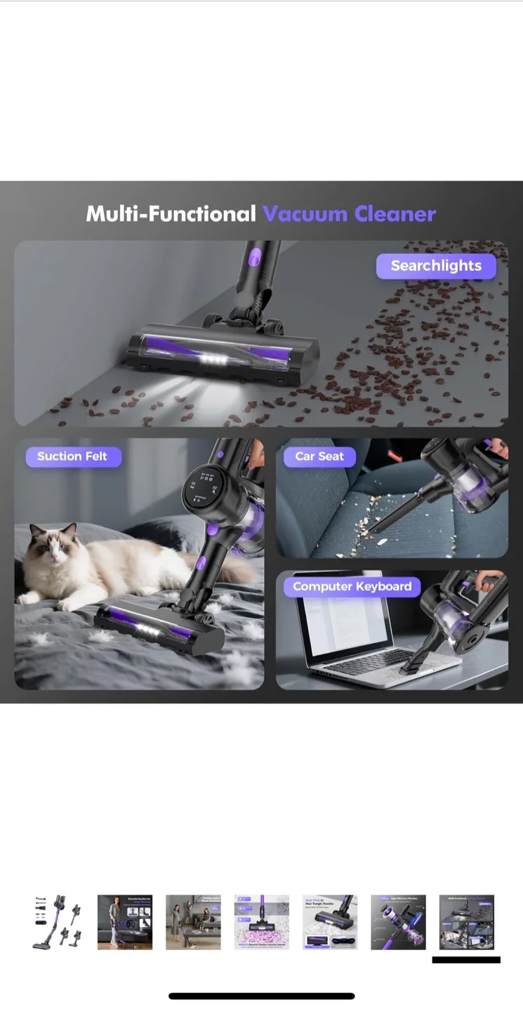 YKYI Cordless Stick Vacuum - Purple image indicator(8)