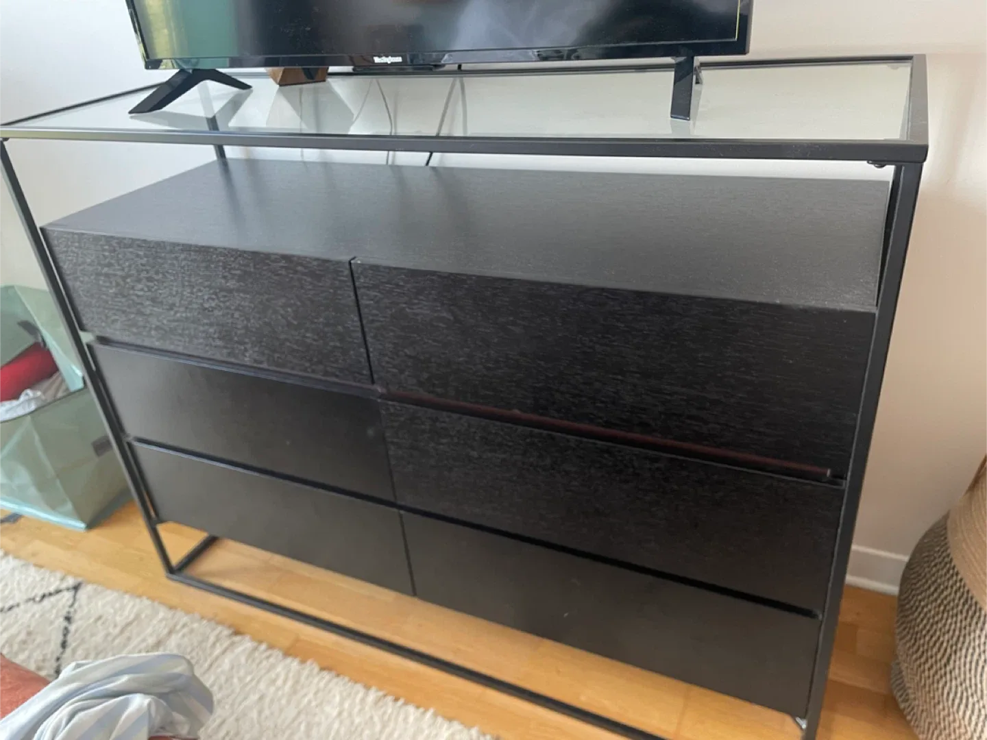 Black Dresser with Glass Top - 6 drawers thumbnail