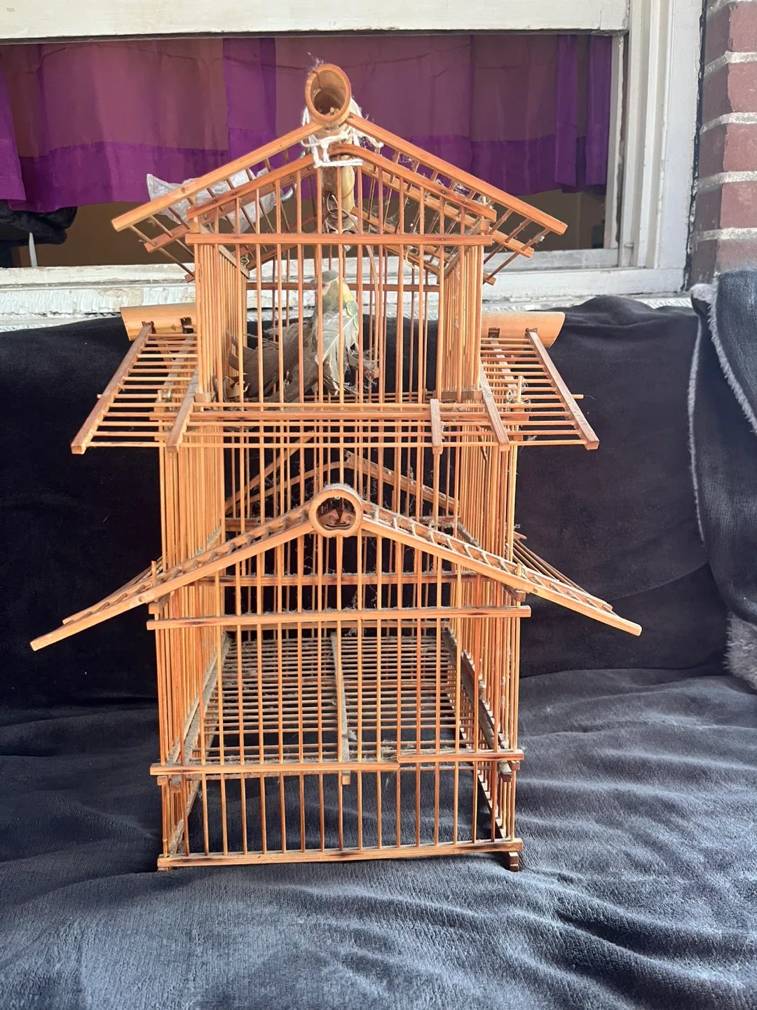 Vintage Bamboo Bird Cage (FAKE BIRD) image indicator(4)