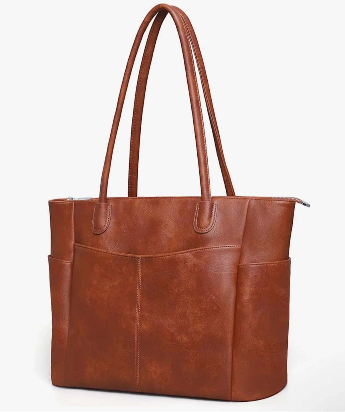 Brown Leather Tote Bag - 15.8" x 11.8" thumbnail