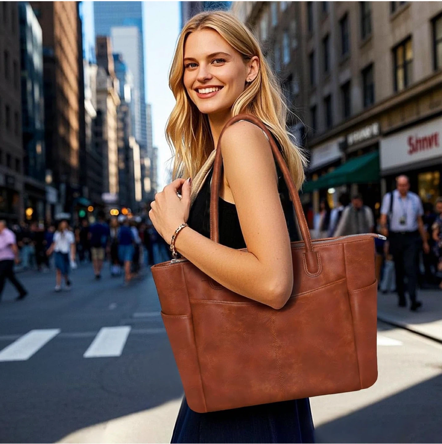 Brown Leather Tote Bag - 15.8" x 11.8" - photo 2