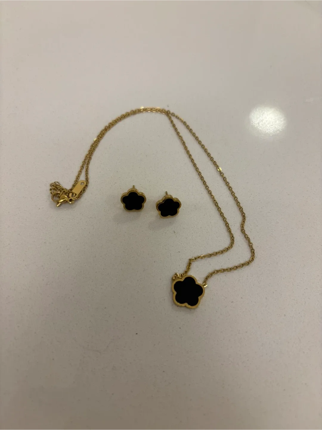 Gold Tone Necklace & Earring Set - Flower Design thumbnail