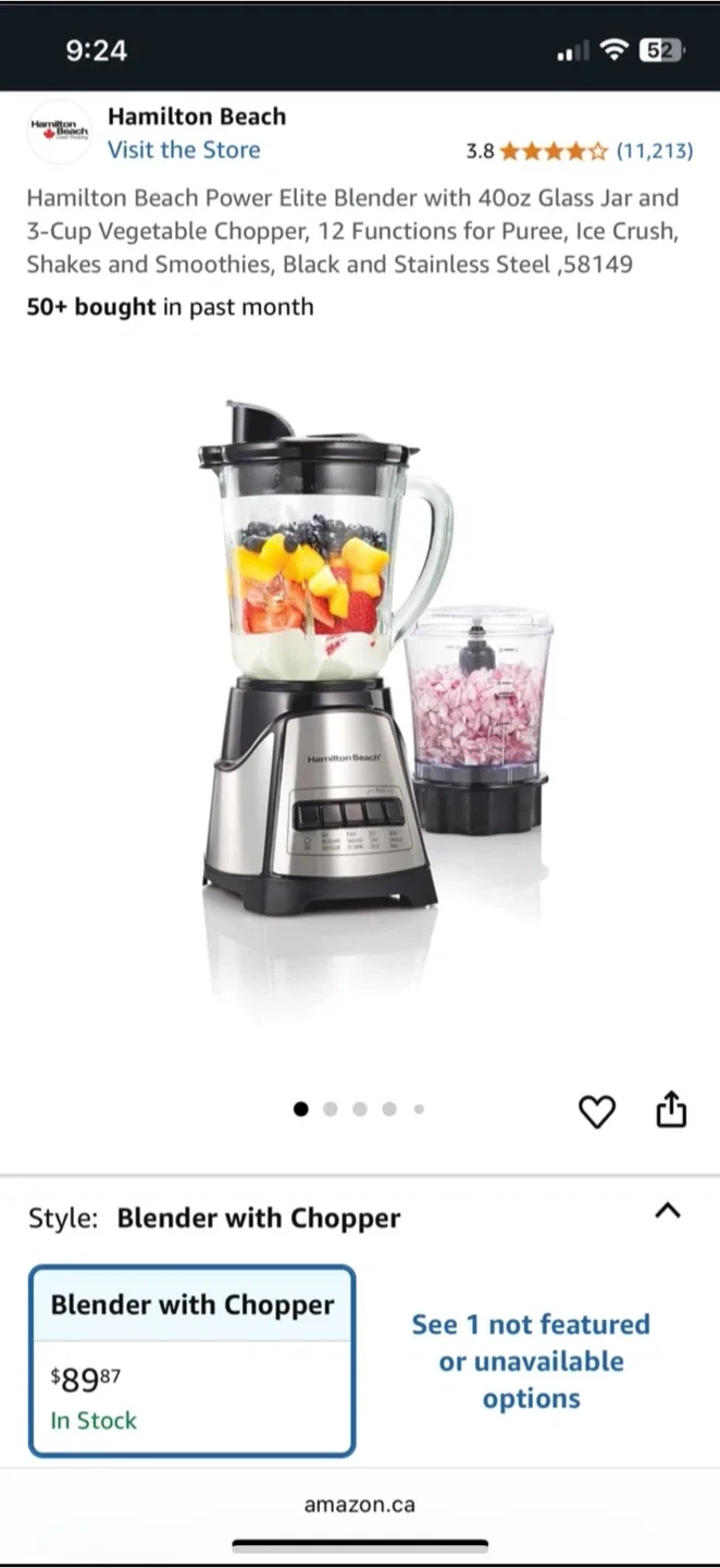 Hamilton Beach Power Elite Blender with Chopper thumbnail
