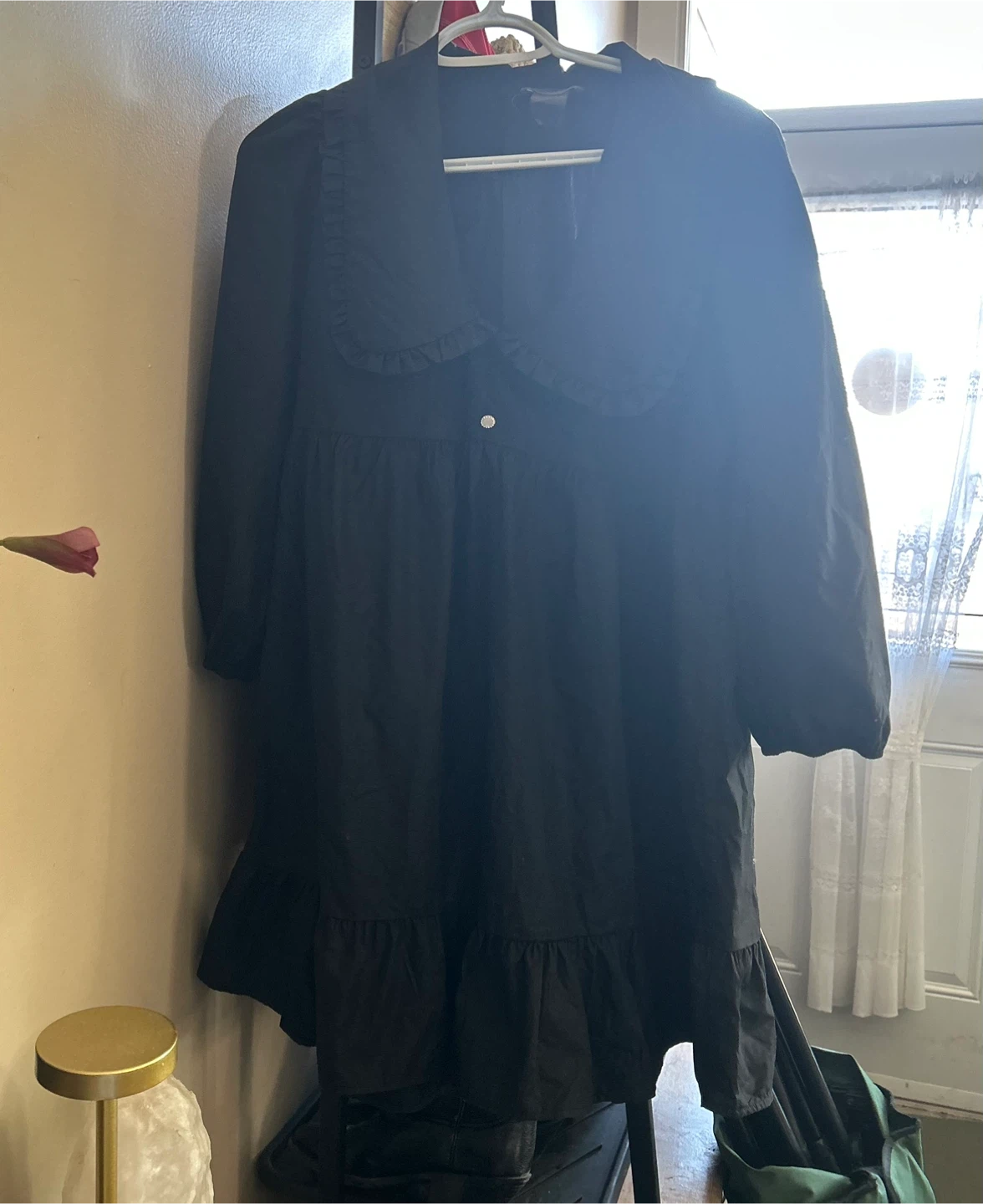 Black Mini Dress with Ruffle Collar