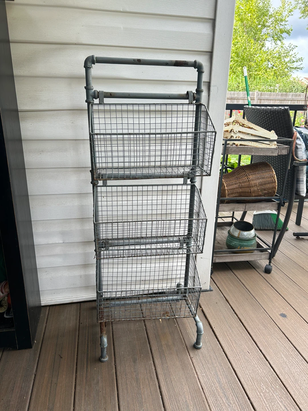 Industrial Style 3-Tier Wire Basket Cart