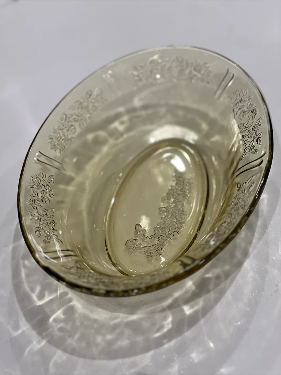 Vintage amber depression glass serving bowl "Sharon" pattern - photo 4