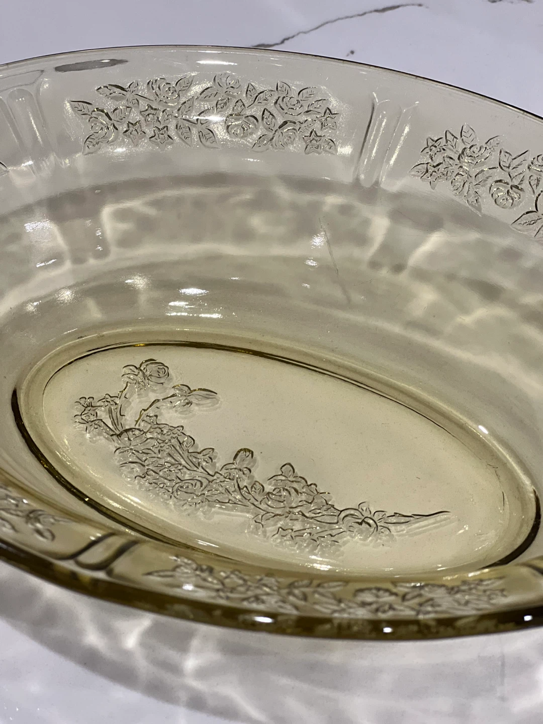 Vintage amber depression glass serving bowl "Sharon" pattern - photo 5