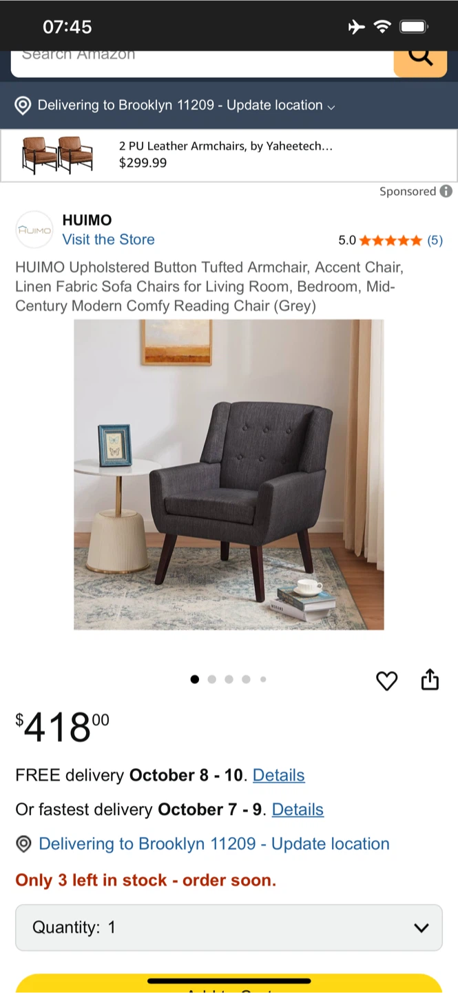 HUIMO Upholstered Button Tufted Armchair (Moving Out) - photo 2