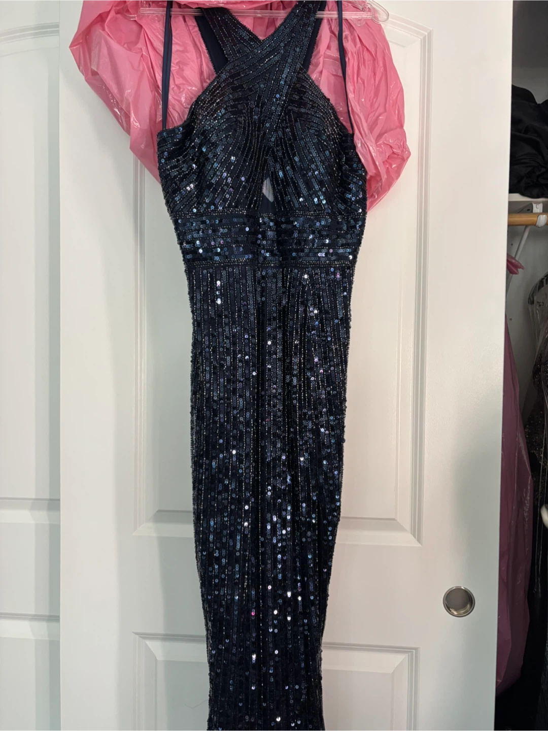 Sequin Embellished Navy Blue Gown
