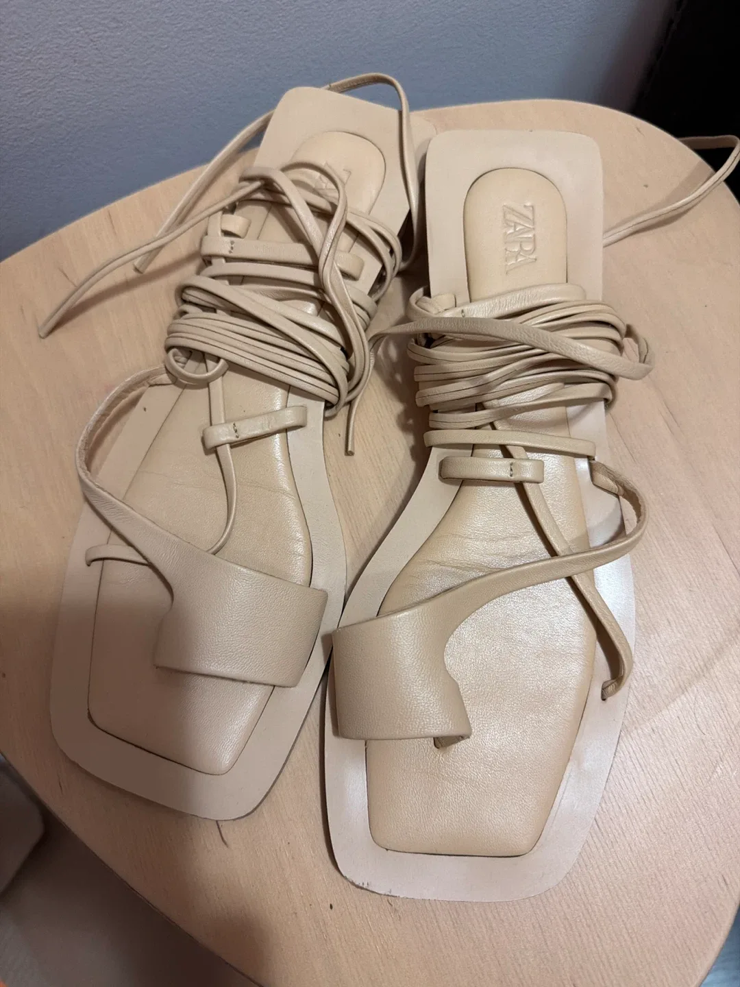 Zara Beige Square Toe Wrap Sandals thumbnail