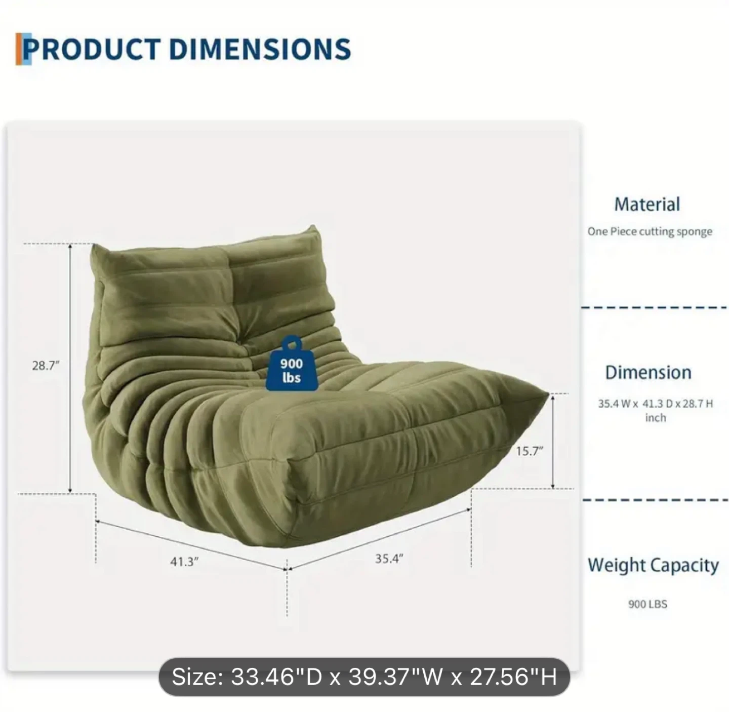 Dark Green Plush Floor Sofa - Ergonomic High-Density Foam Couch