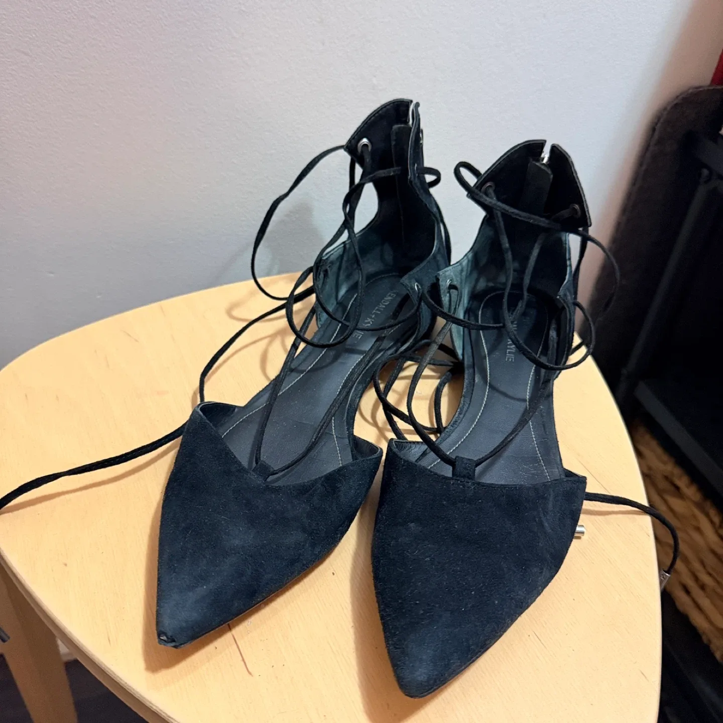 Kendall & Kylie Black Lace-Up Flats, Size 7.5 thumbnail