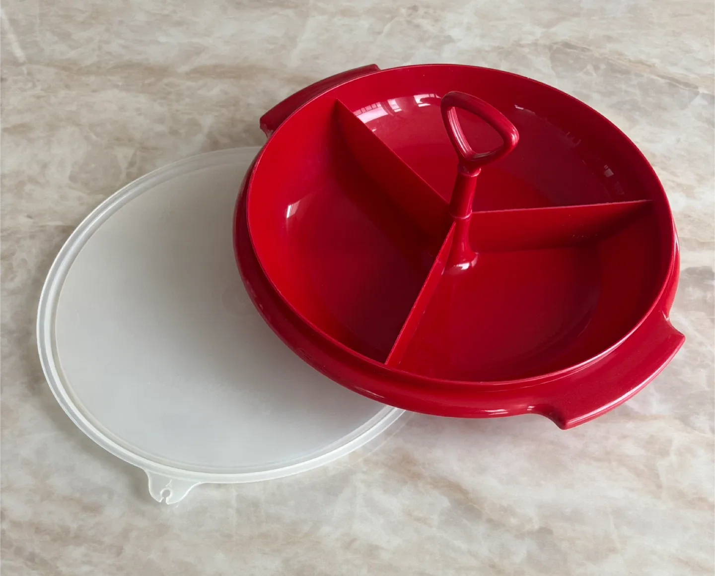 Tupperware Round Divided Dish - Red thumbnail