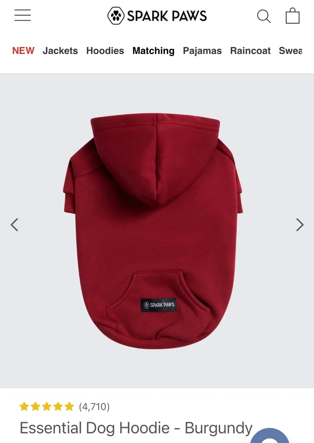 Spark Paws Essential Dog Hoodie - Burgundy 3XL thumbnail