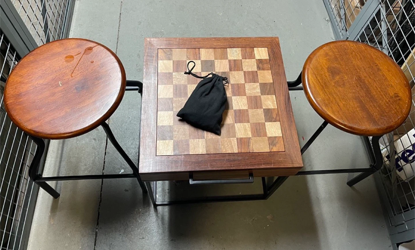 Wooden Checkers/Chess Game Table