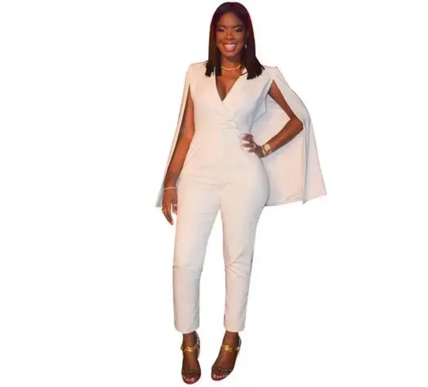 Fashion Nova Follow My Lead Cape Jumpsuit - White, Size S thumbnail