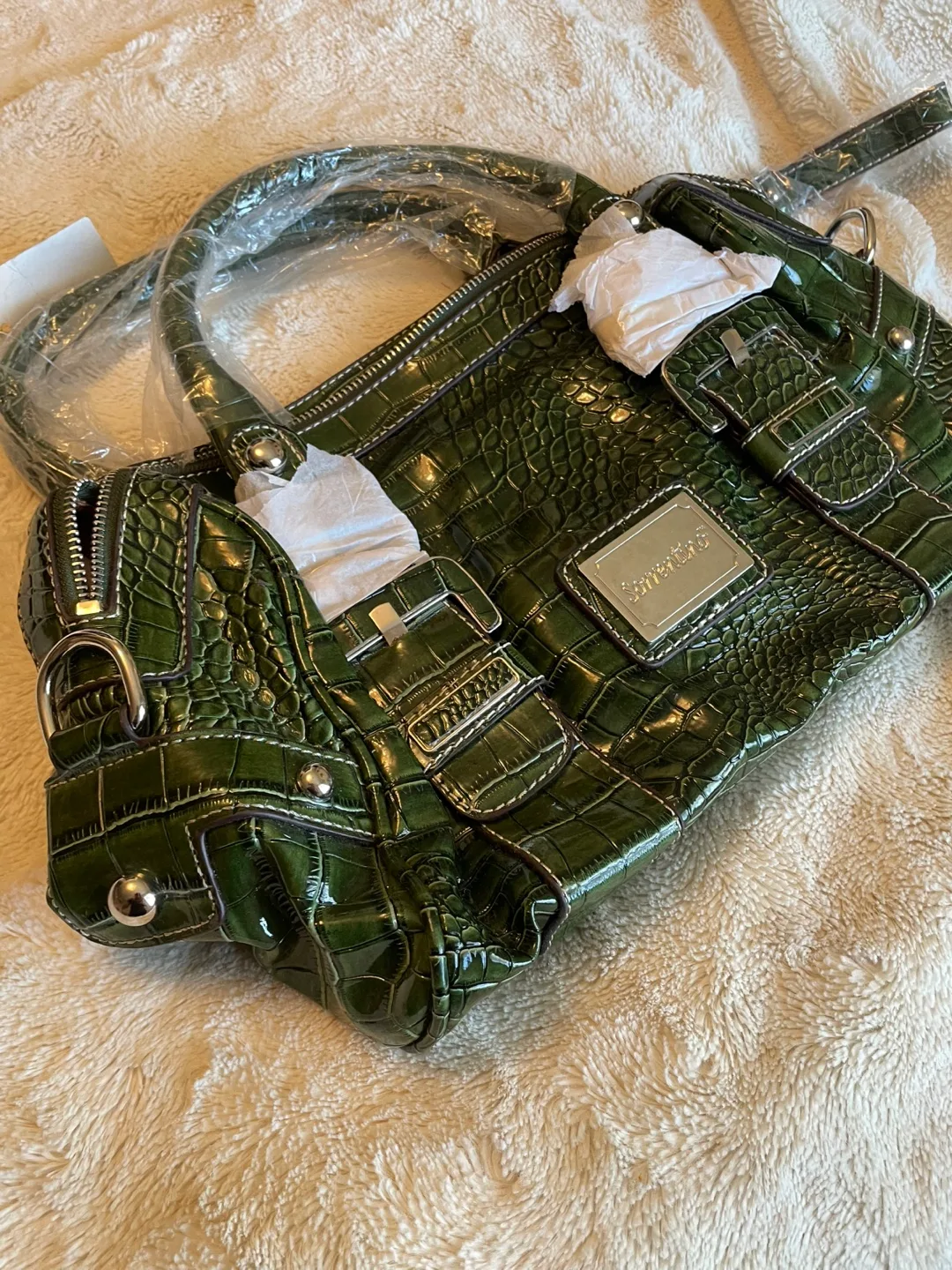 NEW Sorrentino Green Crocodile Embossed Satchel image indicator(2)