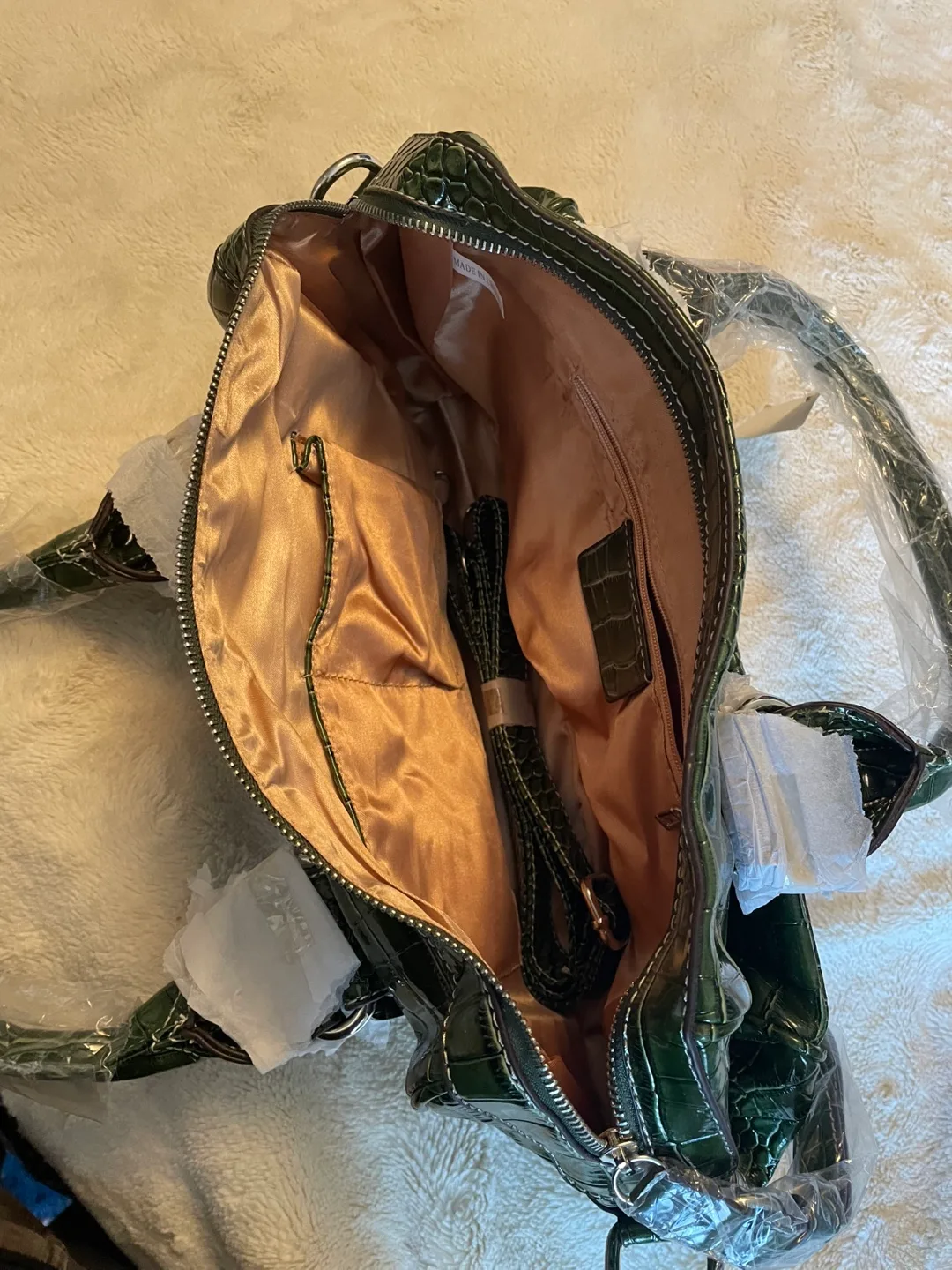 NEW Sorrentino Green Crocodile Embossed Satchel image indicator(4)