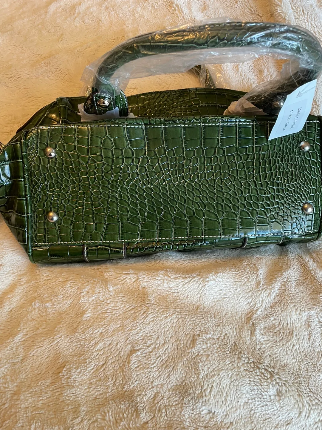 NEW Sorrentino Green Crocodile Embossed Satchel image indicator(3)
