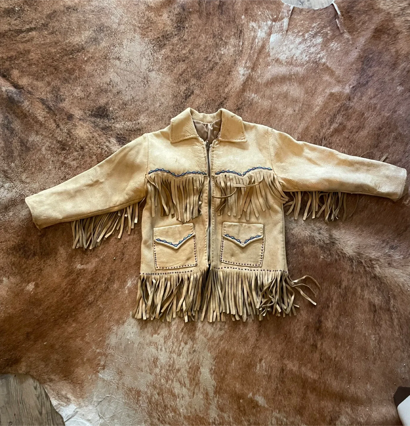 Vintage Indigenous Fringed Leather Jacket Childs thumbnail