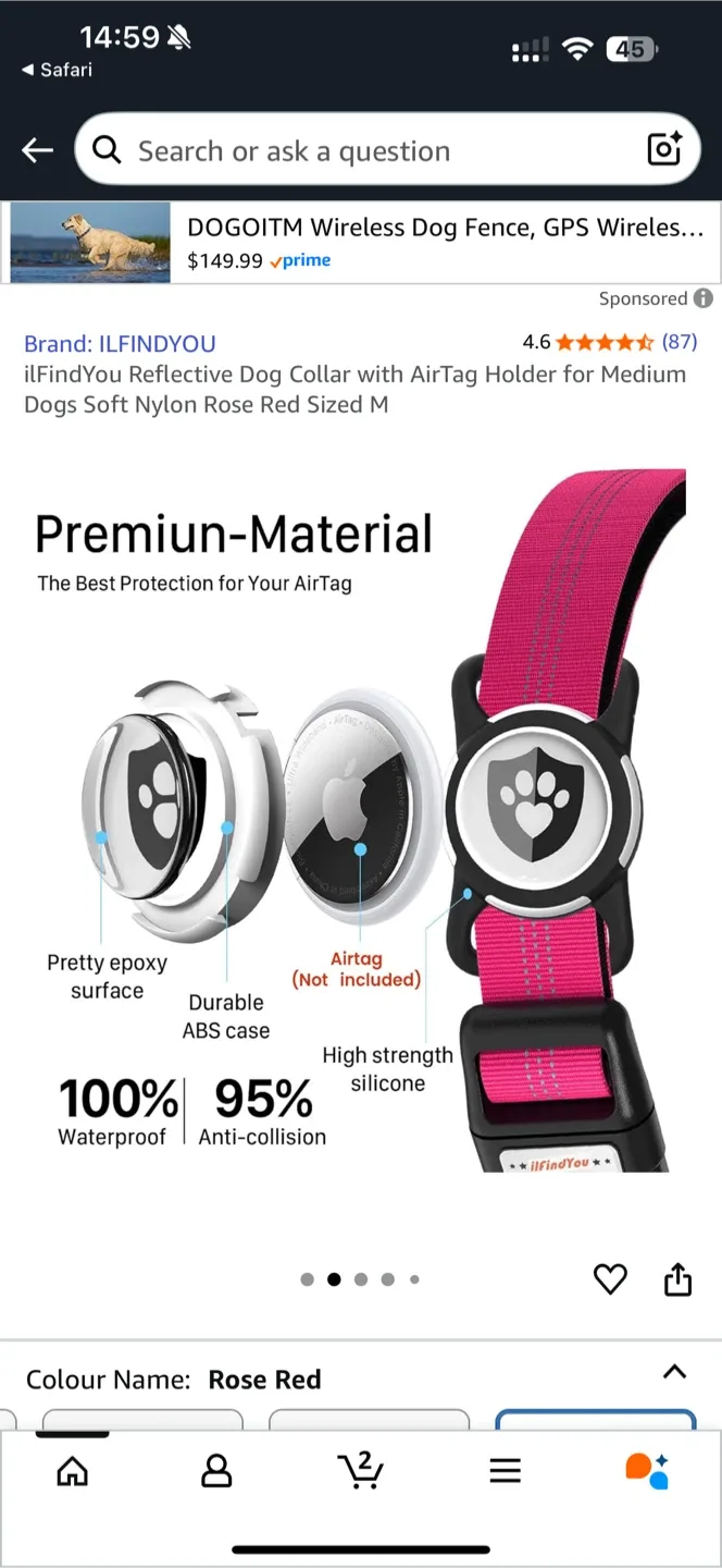 ilFindYou Reflective Dog Collar - Rose Red, Size M image indicator(3)