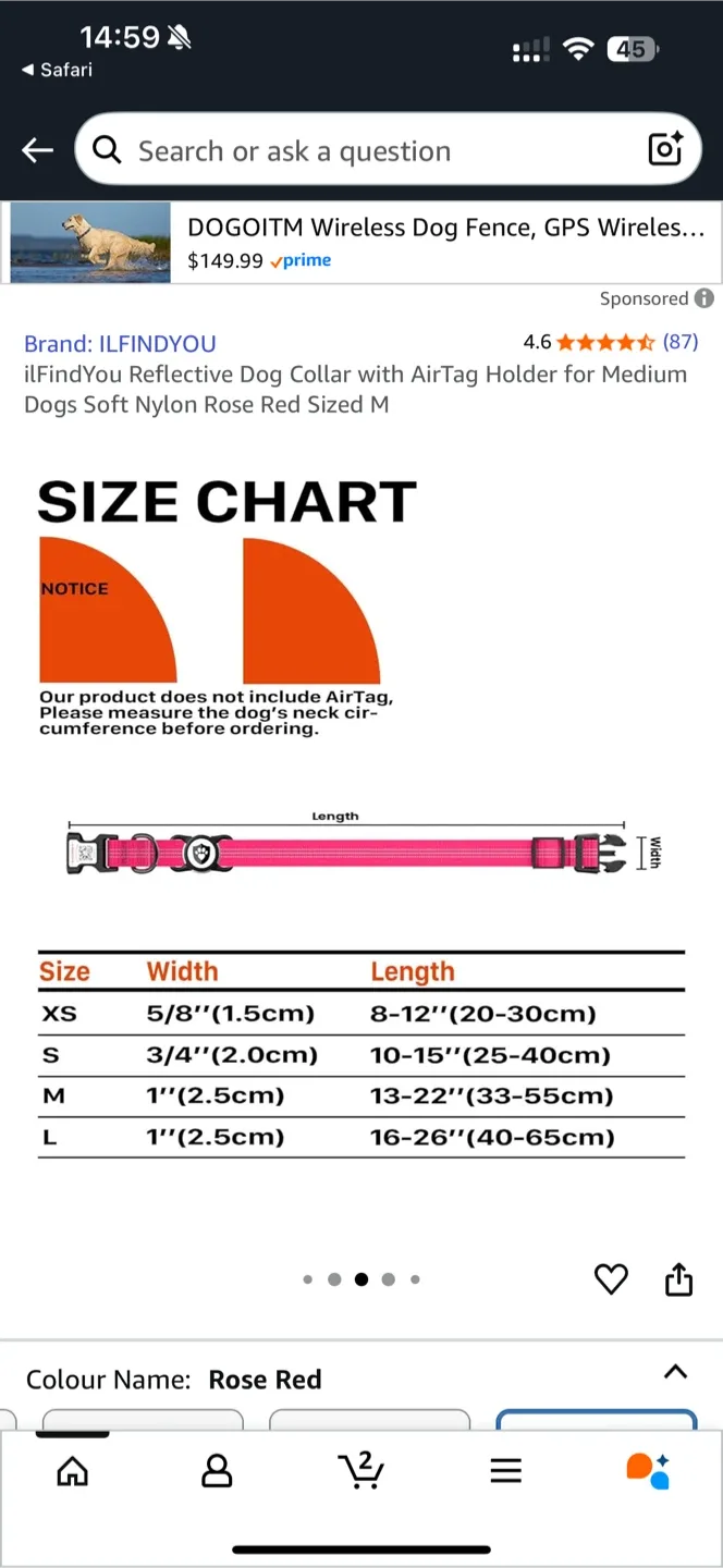 ilFindYou Reflective Dog Collar - Rose Red, Size M image indicator(5)