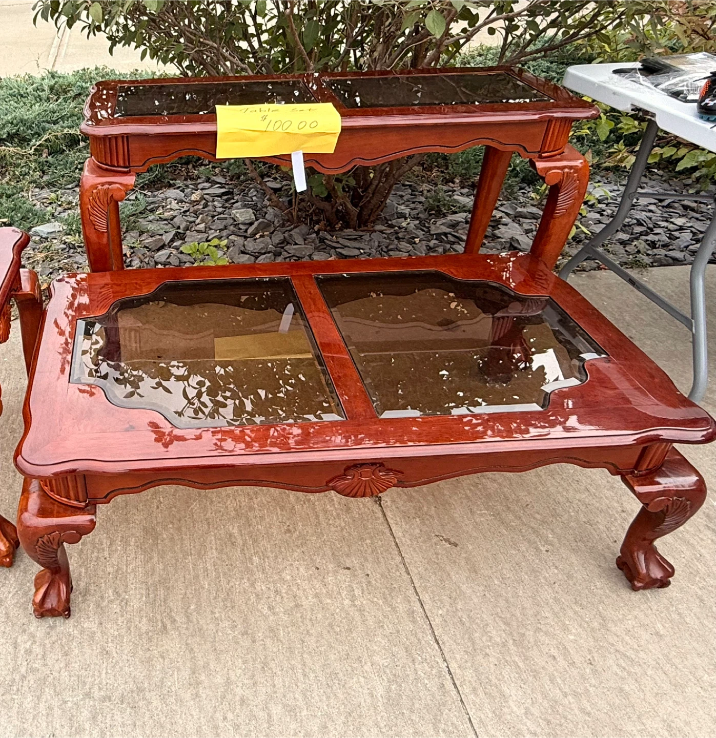 Glass Top Table Set - Mahogany Finish