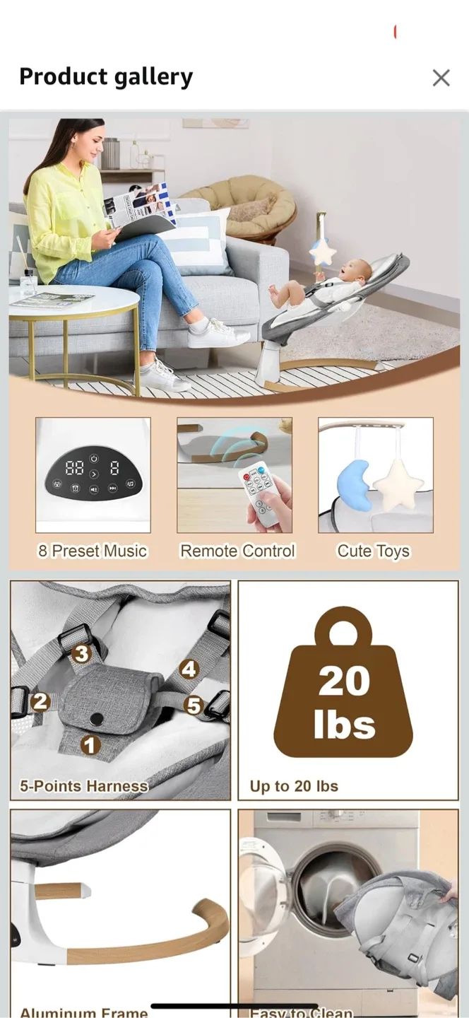 Baby Swing with Remote & 5-Point Harness image indicator(4)