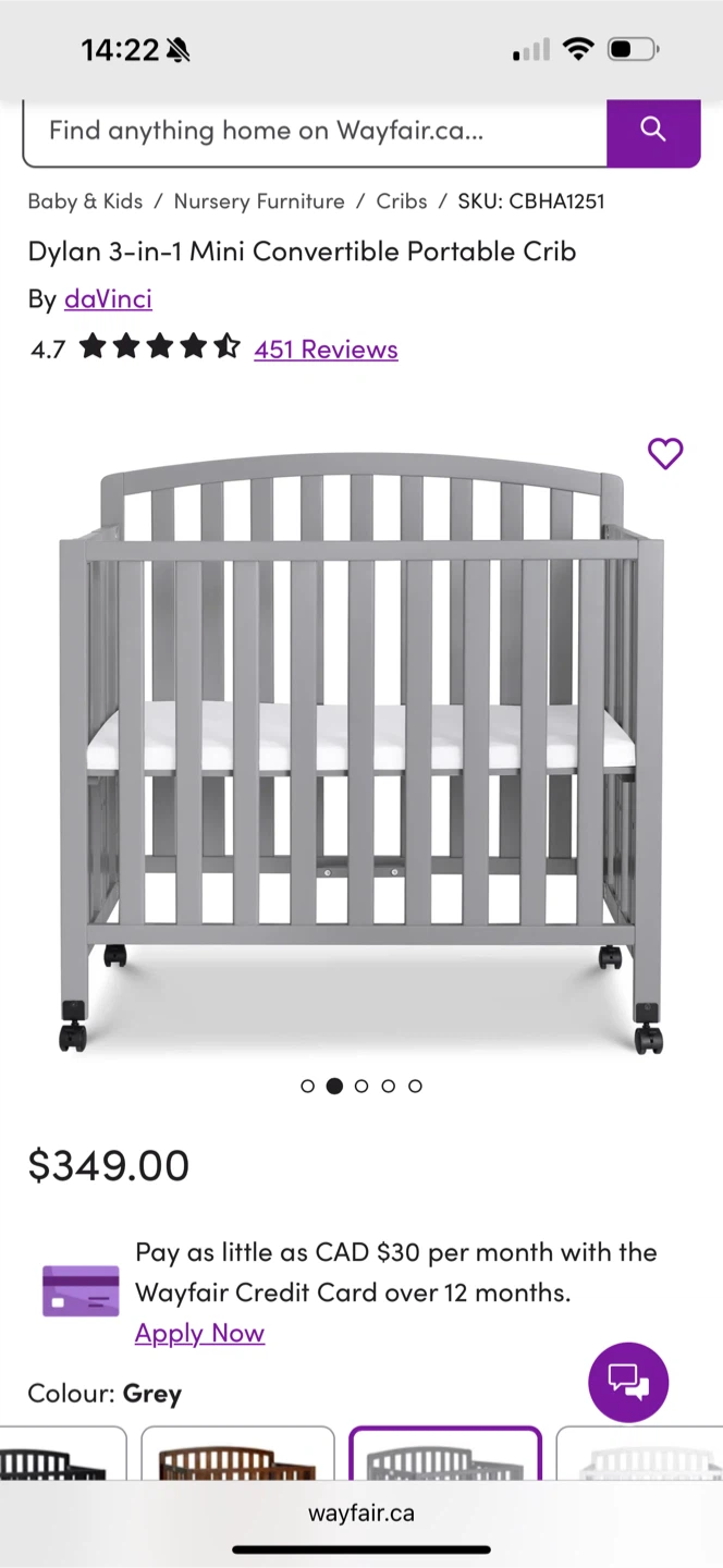 DaVinci Dylan 3-in-1 Mini Convertible Portable Crib - Grey - photo 5