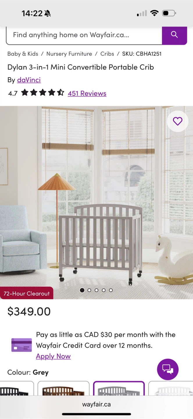 DaVinci Dylan 3-in-1 Mini Convertible Portable Crib - Grey - photo 4