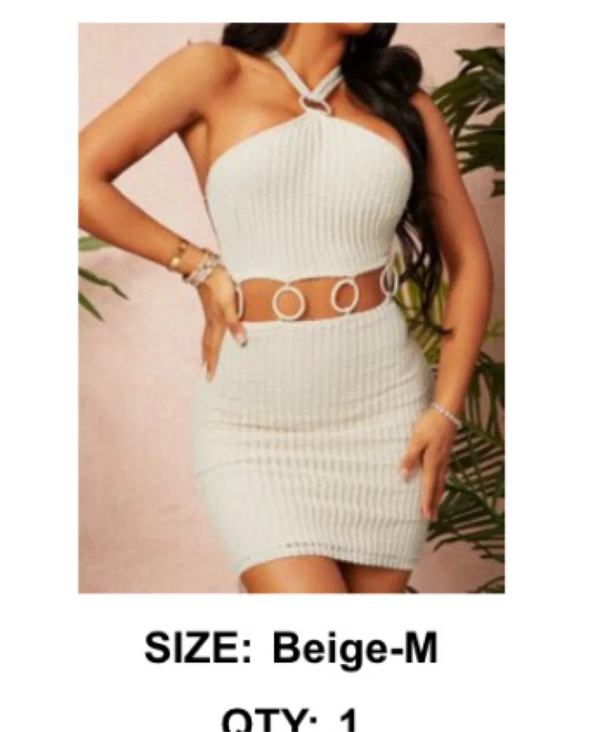 Halter Bohemian Mini Dress Boho - Beige thumbnail