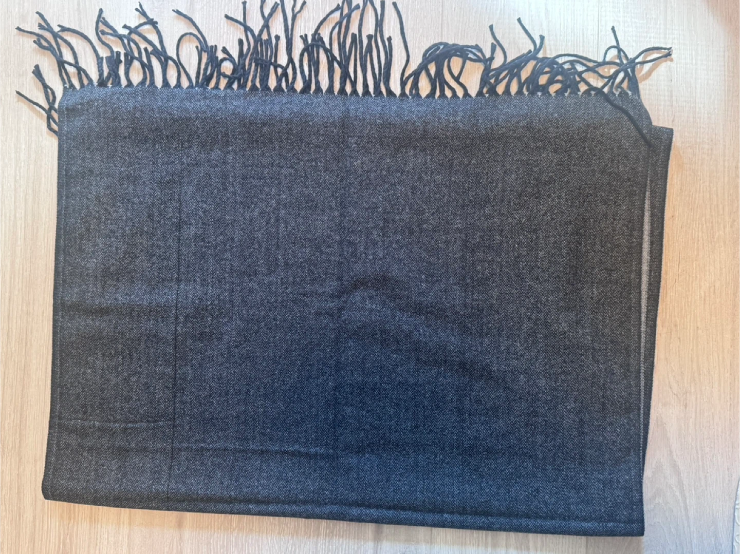 Grey Wool Scarf with Fringe