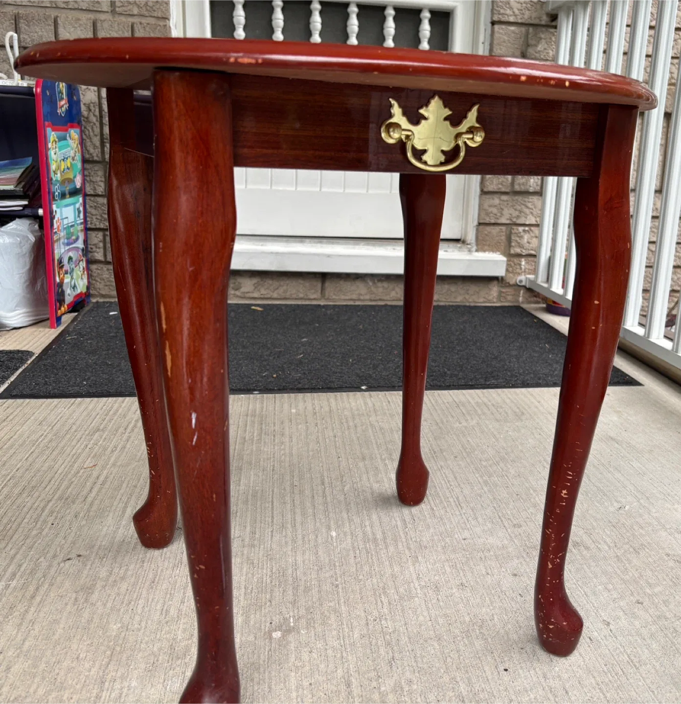 Beautiful Round Wooden Side Table - Mahogany Finish (20”H, 20”D) image indicator(3)