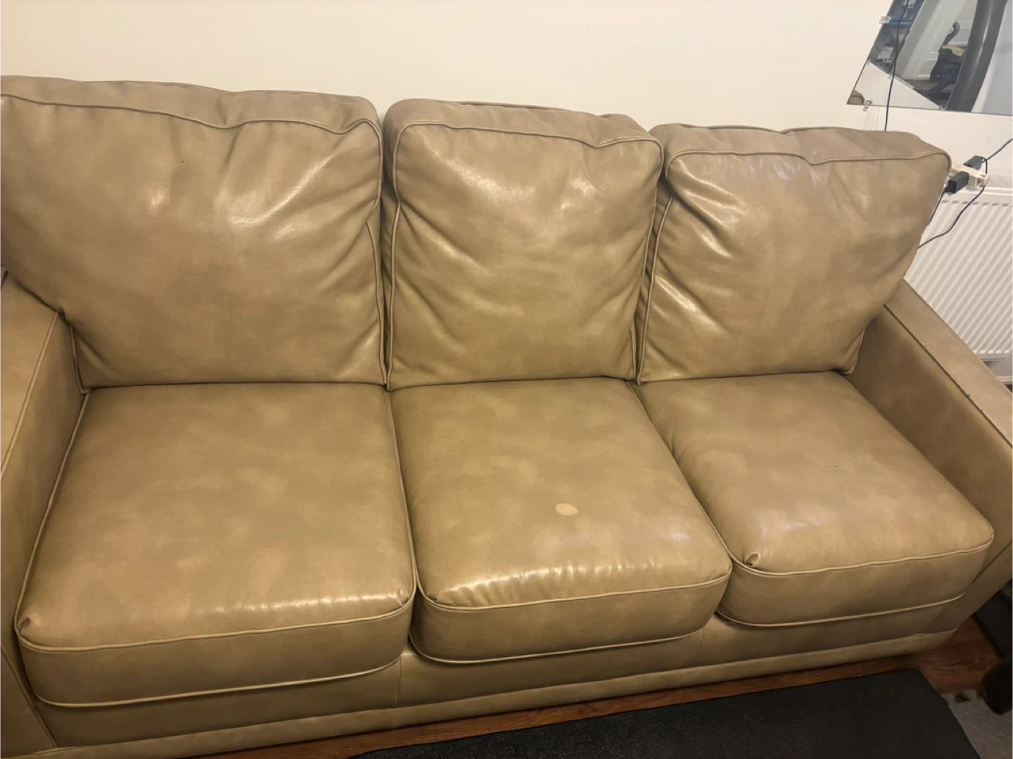 Tan faux leather Three-Seat Sofa bed