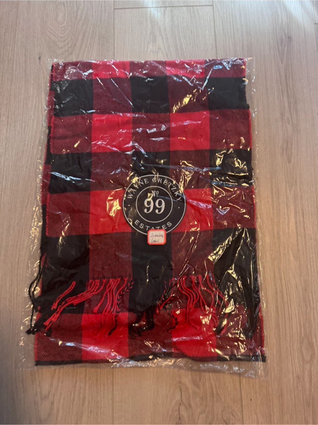 Wayne Gretzky Estates Red & Black Plaid Scarf - New