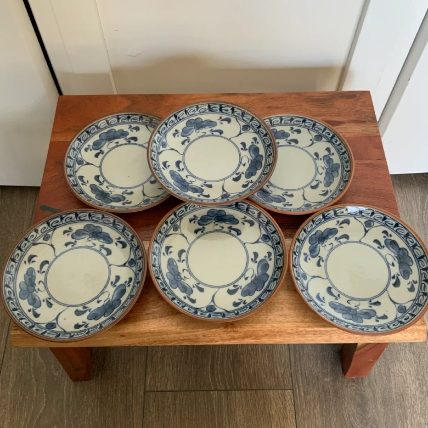 Set of 6 Vintage Blue & White Saucers image indicator(2)