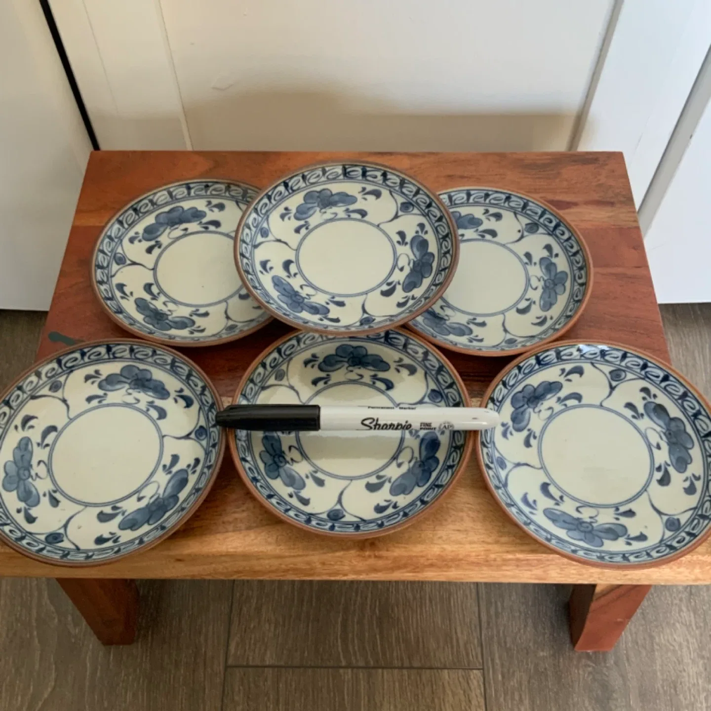 Set of 6 Vintage Blue & White Saucers image indicator(3)