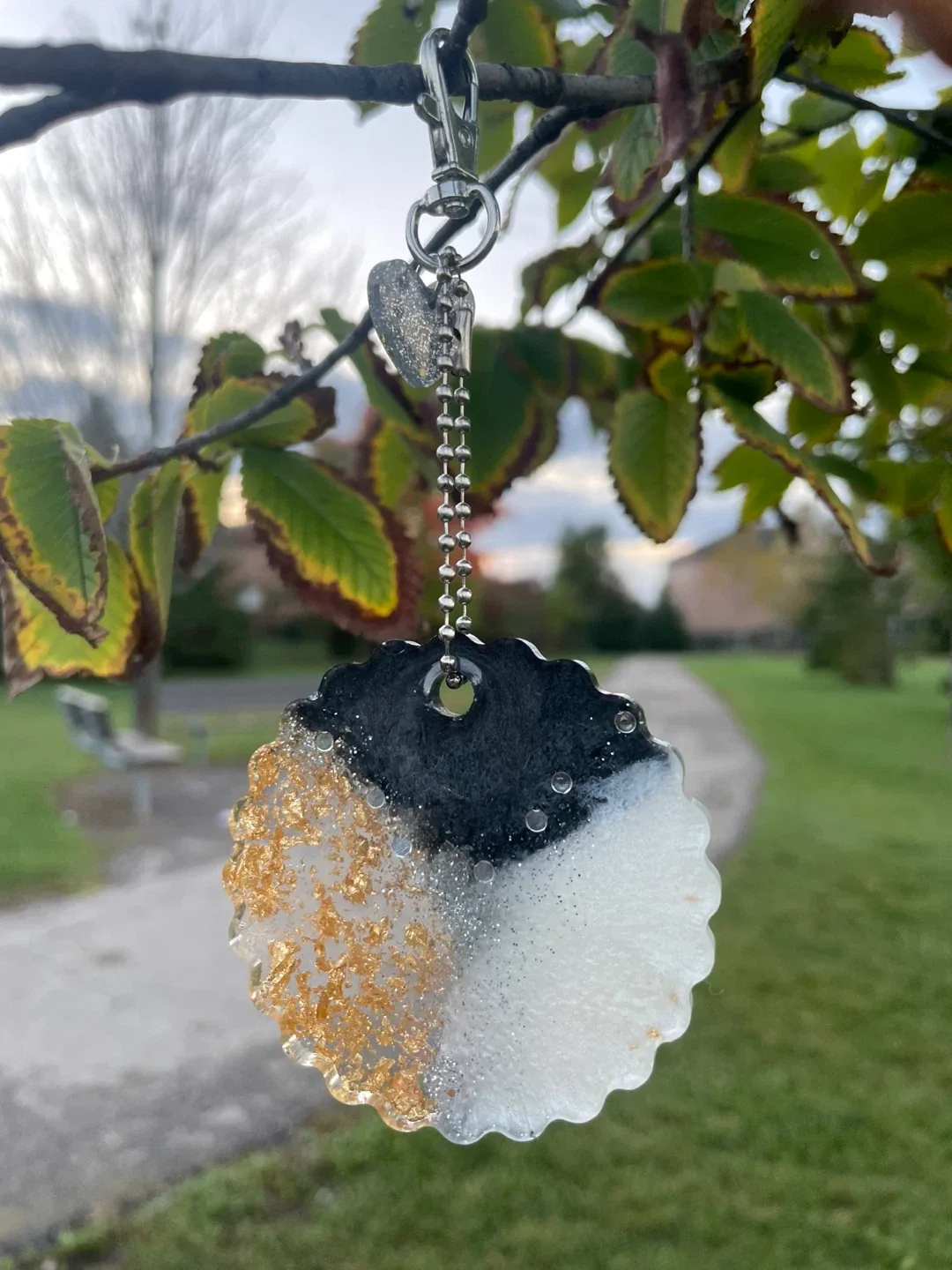 Handmade Resin Keychain - Black, Gold, White thumbnail