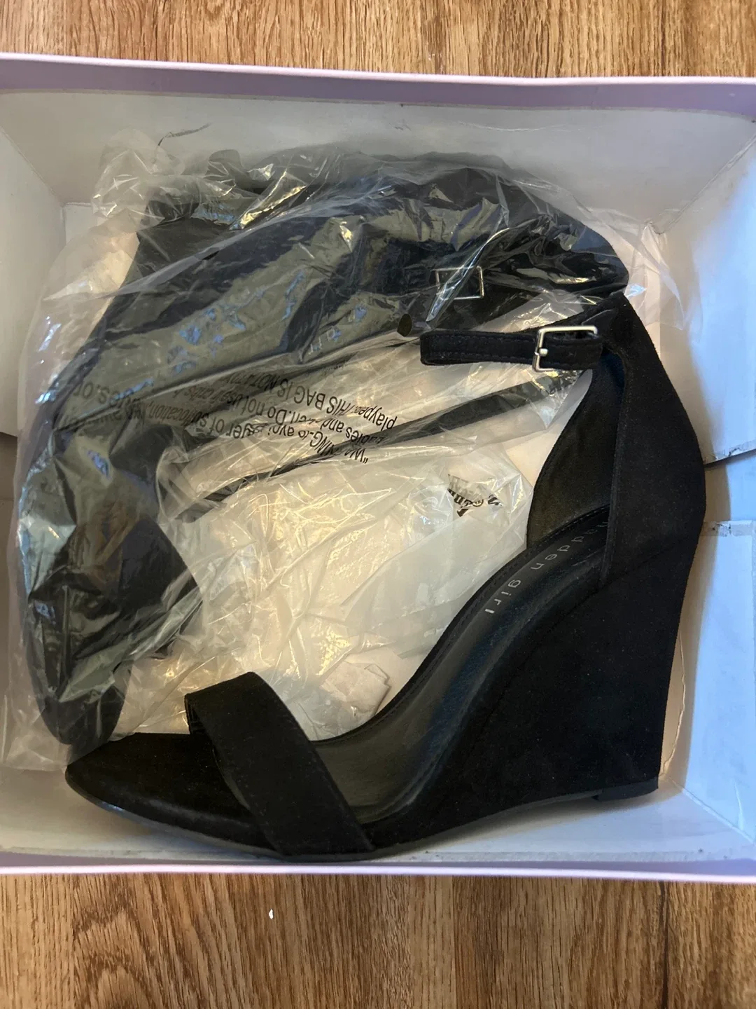 Madden Girl Willow Black Wedge Heels - Size 6 thumbnail