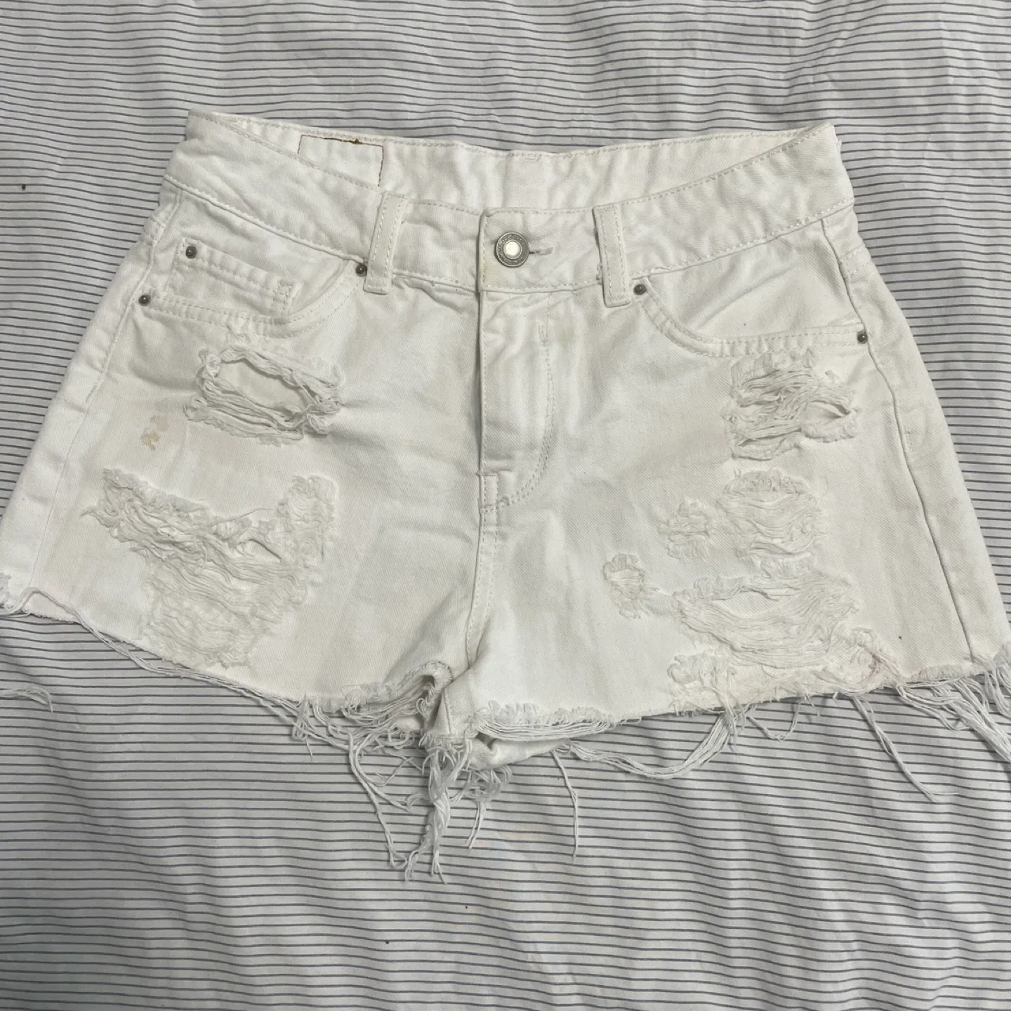KOAJ White Distressed Denim Shorts thumbnail