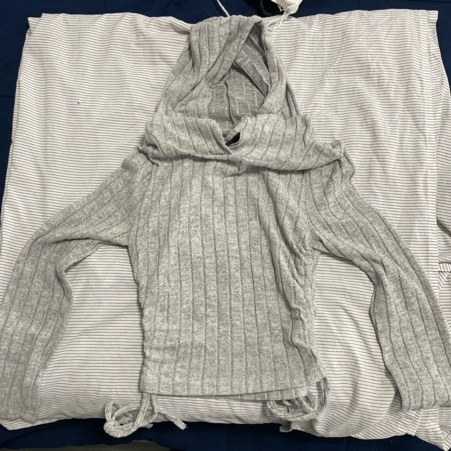Gray Ribbed Knit Hoodie thumbnail