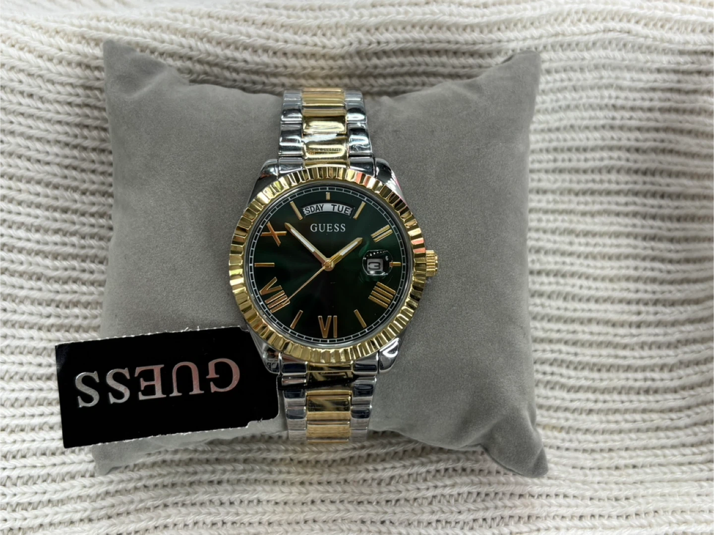 New Guess Two-Tone Green Face Watch
