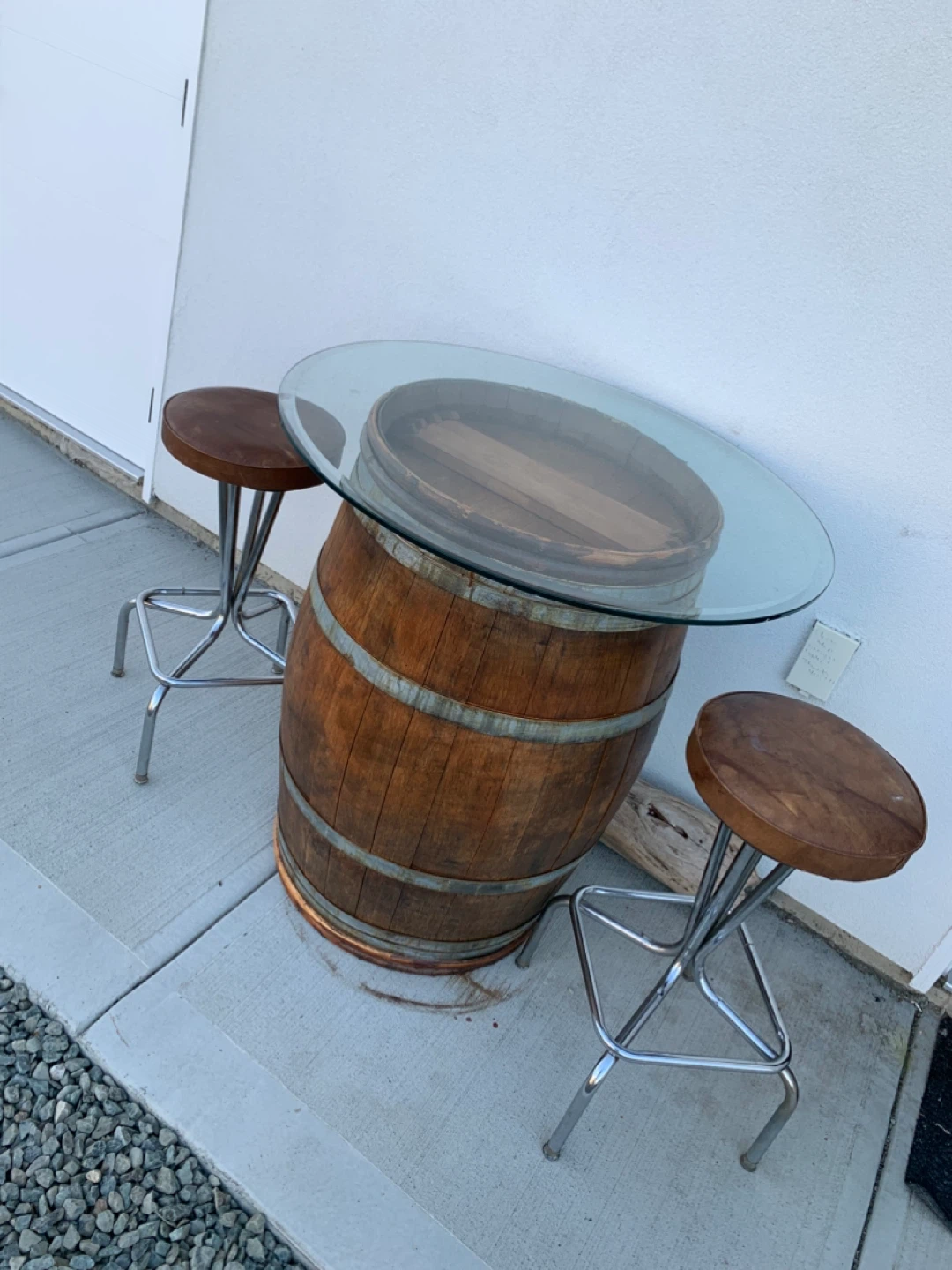 Wine Barrel Table with Two Stools