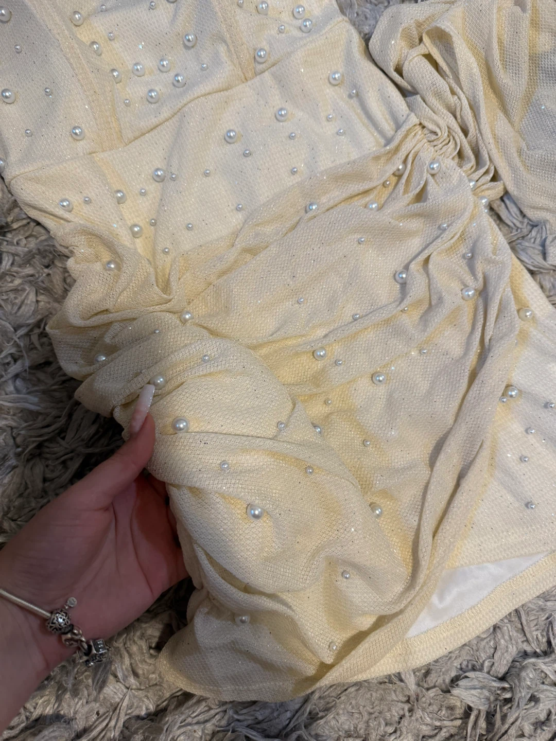 Beige Pearl Embellished Mini Dress - photo 3